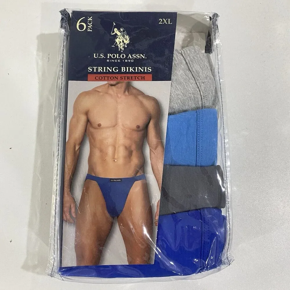 New U.S. Polo Assn Men's 4 Pack String Bikini Briefs Underwear 2XL blue gray